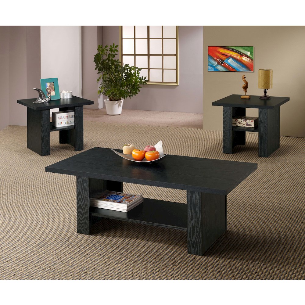 Rodez 3-piece Engineered Wood Coffee Table Set Black Oak. Picture 6
