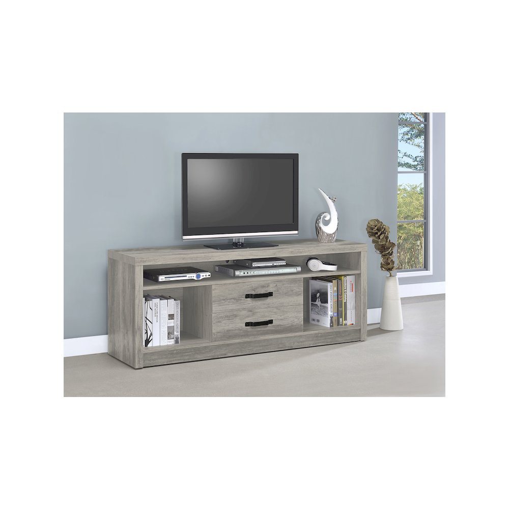 Burke 2-drawer Engineered Wood 59" TV Stand Grey Driftwood. Picture 10