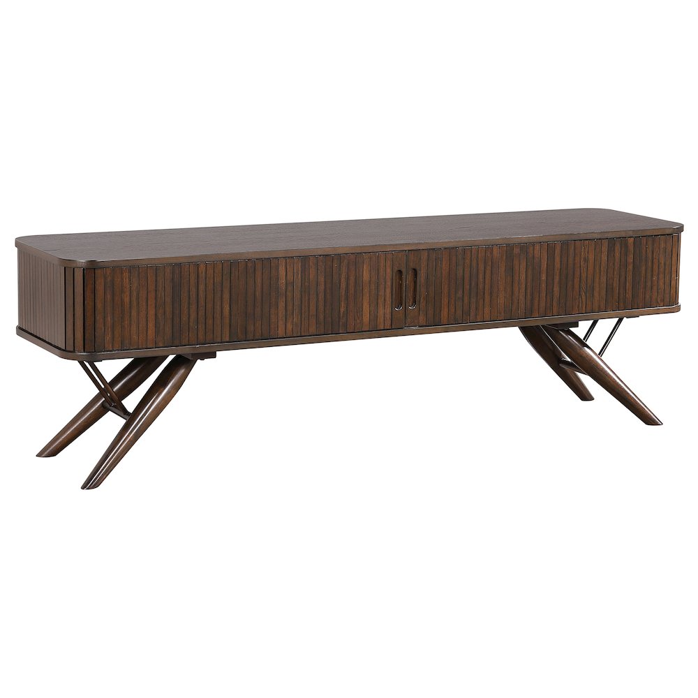 Valna Wood 71" TV Stand with Sliding Doors Walnut. Picture 2