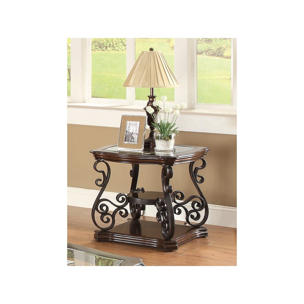 Laney 1-shelf Glass Top Rectangular End Table Deep Merlot. Picture 8