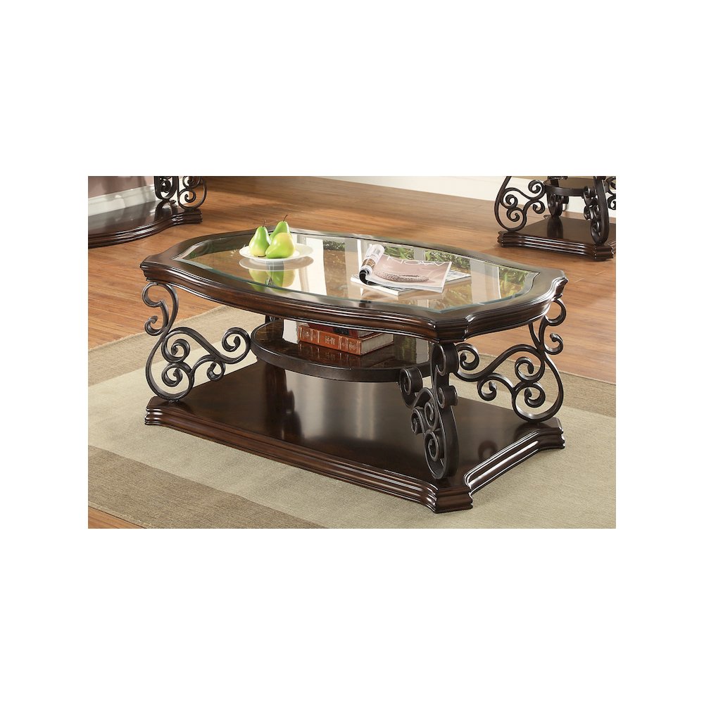 Laney 1-shelf Glass Top Rectangular Coffee Table Deep Merlot. Picture 8
