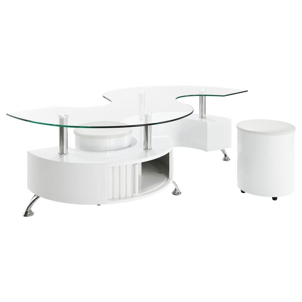 Buckley 3-piece Coffee Table and Stools Set White High Gloss. Picture 2