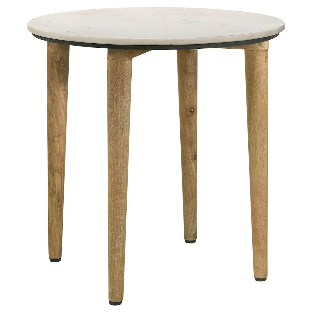 Aldis Round Marble Top Side End Table White and Natural. Picture 2