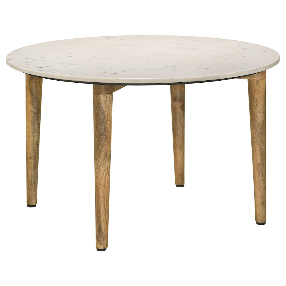 Aldis Round Marble Top Coffee Table White and Natural. Picture 2