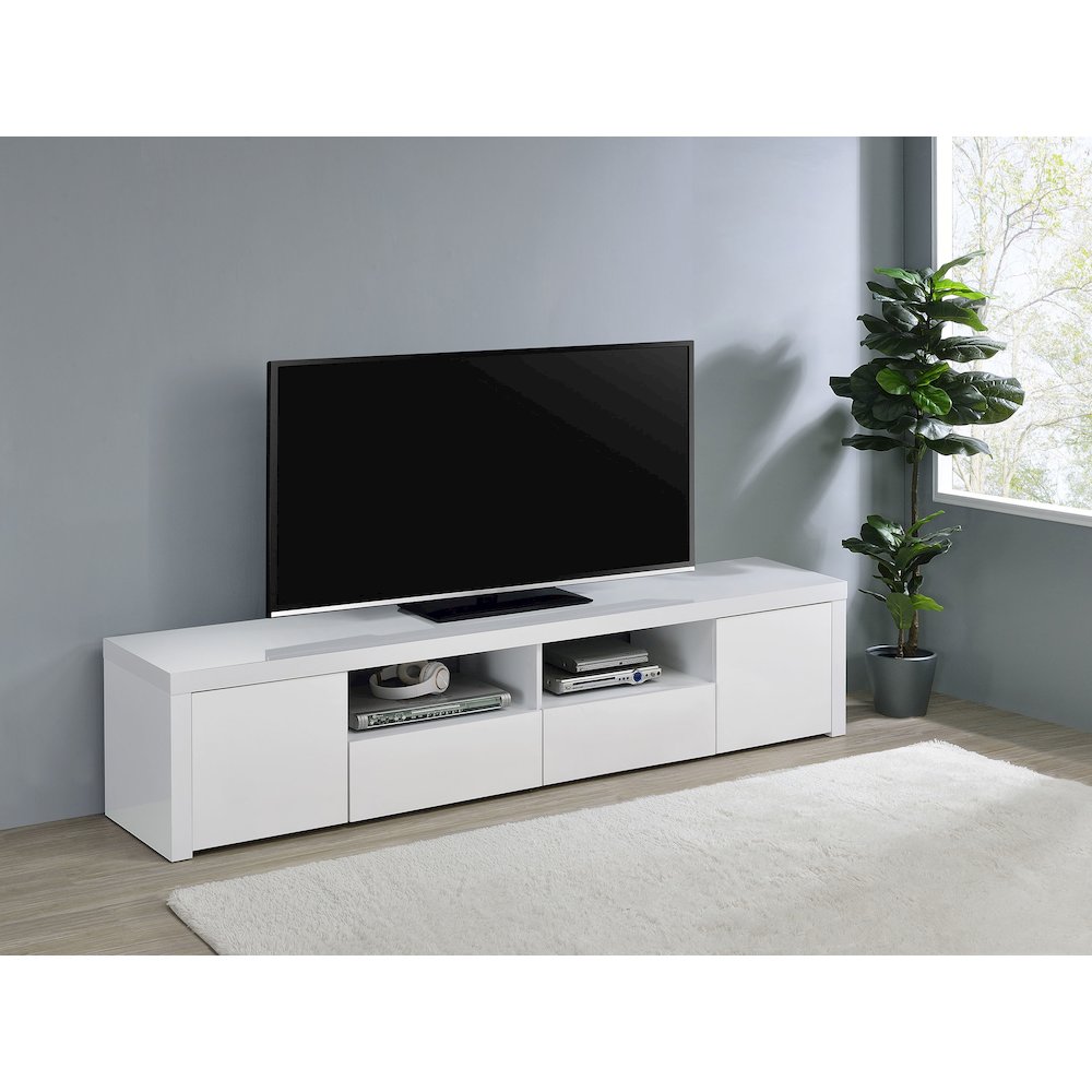 Jude 2-door Engineered Wood 79" TV Stand High Gloss White. Picture 12