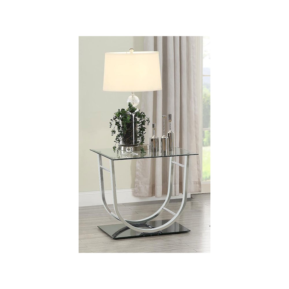Danville Square U-Shaped Glass Top Side End Table Chrome. Picture 7