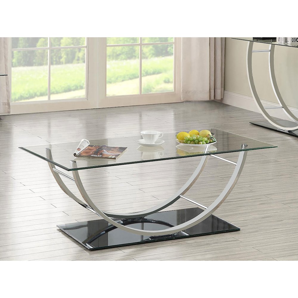 Danville Rectangular U-Shaped Glass Top Coffee Table Chrome. Picture 7