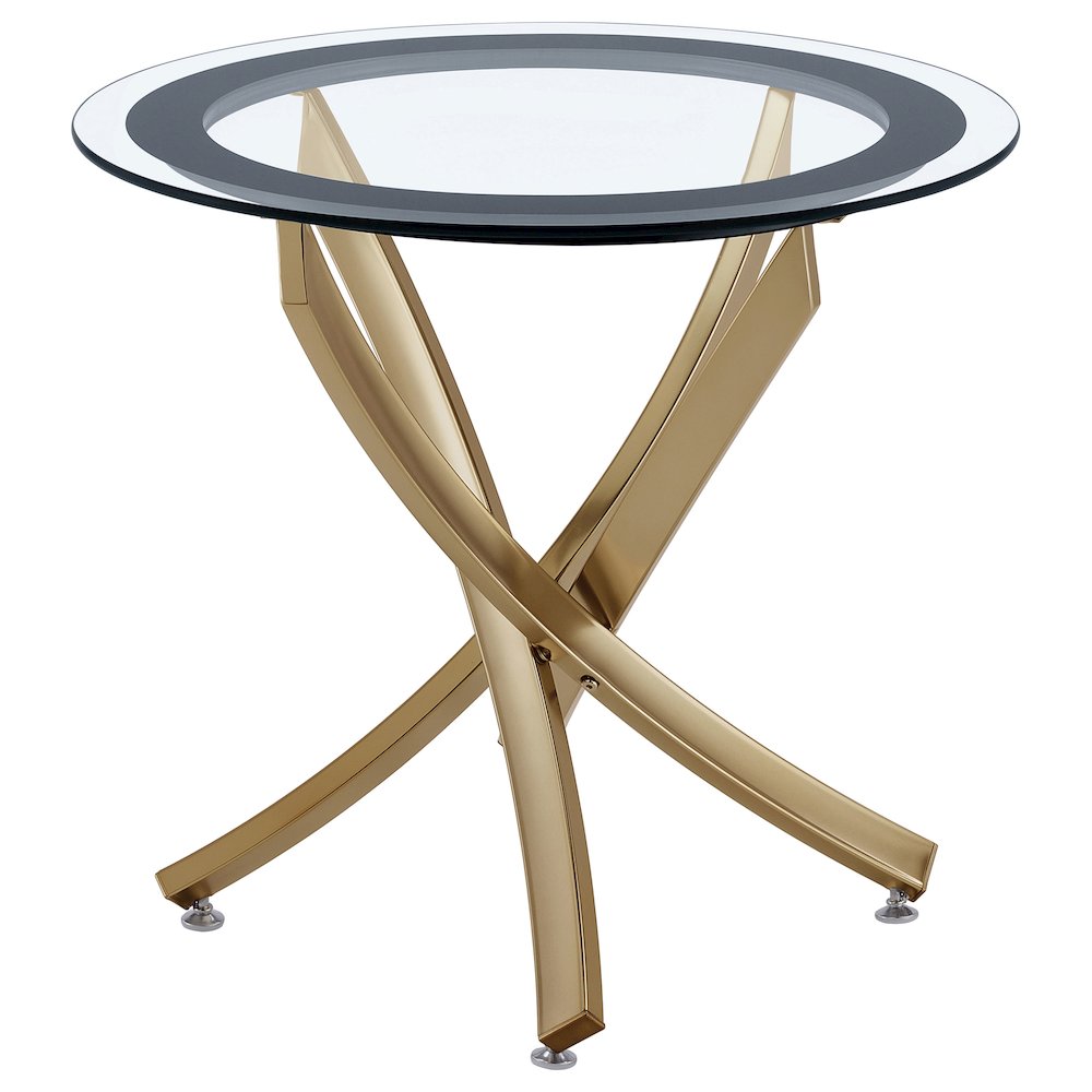 Brooke Round Glass Top Side End Table Metal Base Brass. Picture 2