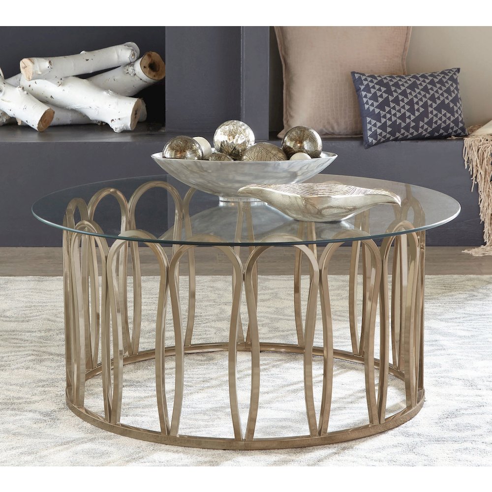Monett Round Glass Top Coffee Table Chocolate Chrome. Picture 4
