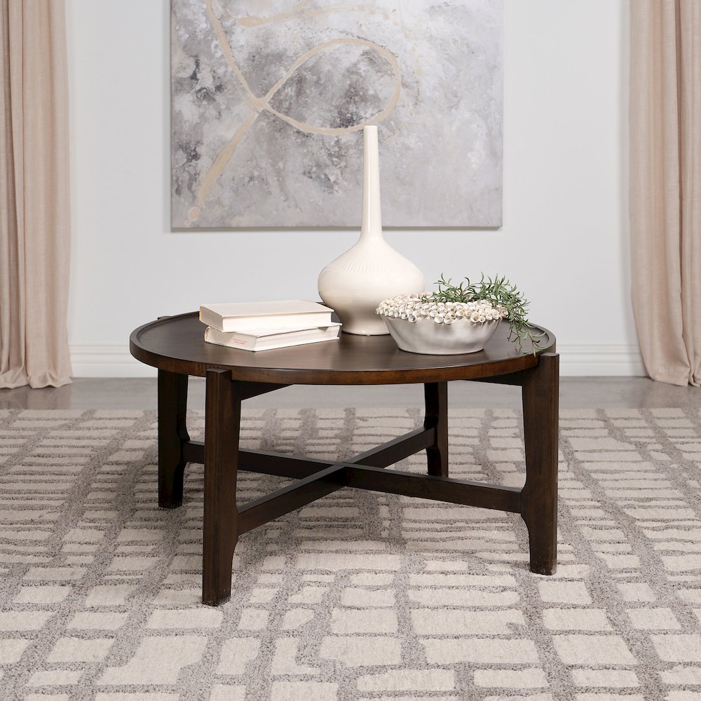 Cota Round Solid Wood Coffee Table Dark Brown. Picture 6