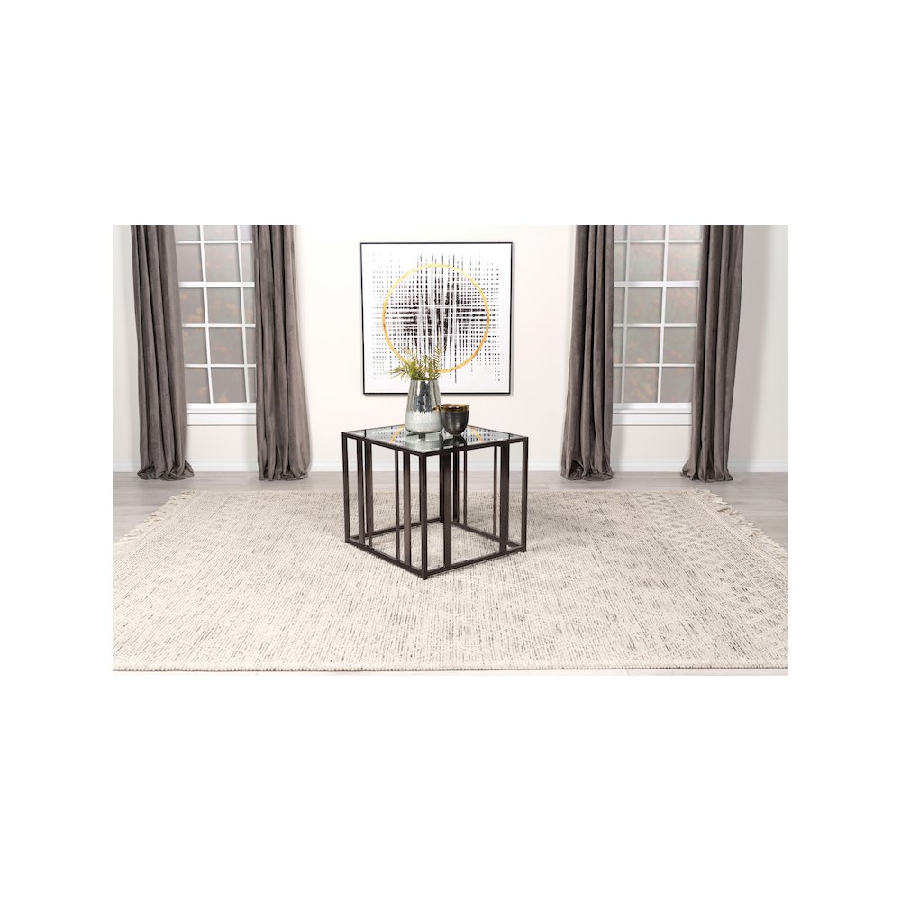 Adri Rectangular Glass Top Side End Table Black Nickel. Picture 11