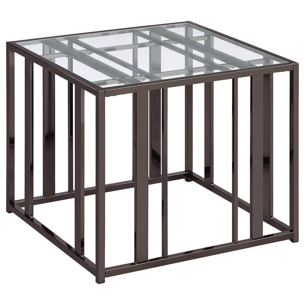 Adri Rectangular Glass Top Side End Table Black Nickel. Picture 2