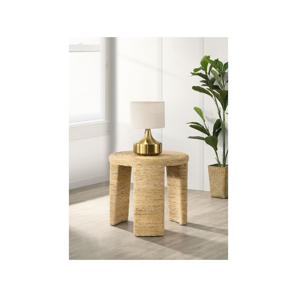 Artina Woven Rattan Round Side End Table Natural Brown. Picture 5