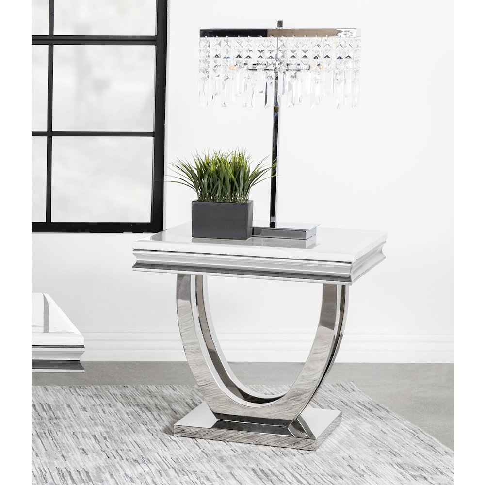 Kerwin Square Stone Top End Table White and Chrome. Picture 6