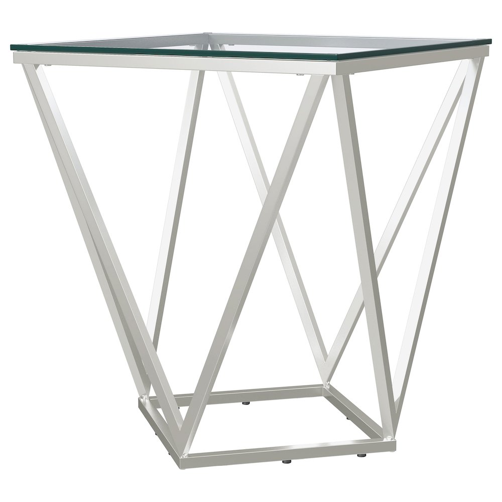 Brittania Square Glass Top Geometric End Table Nickel. Picture 2