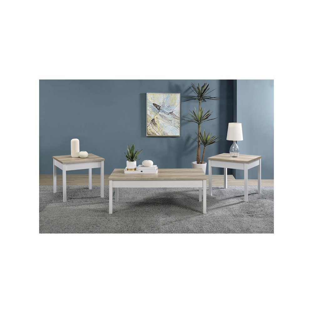 Stacie 3-piece Coffee Table Set Distressed Pine and White. Picture 10