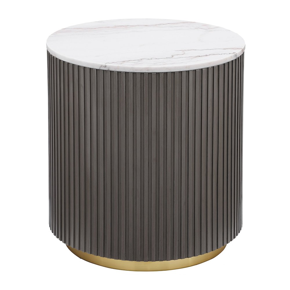 Jason Round Marble Top Side End Table White and Charcoal. Picture 2