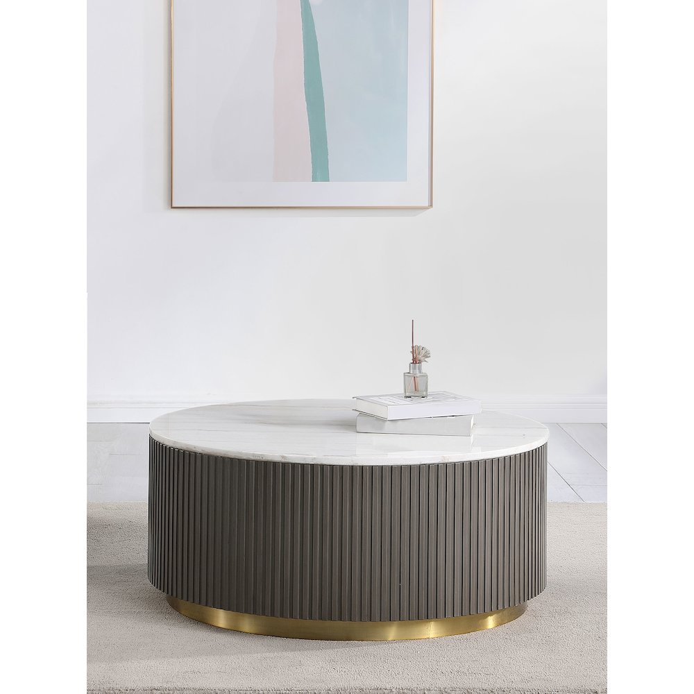Jason Round Marble Top Coffee Table White and Charcoal. Picture 5