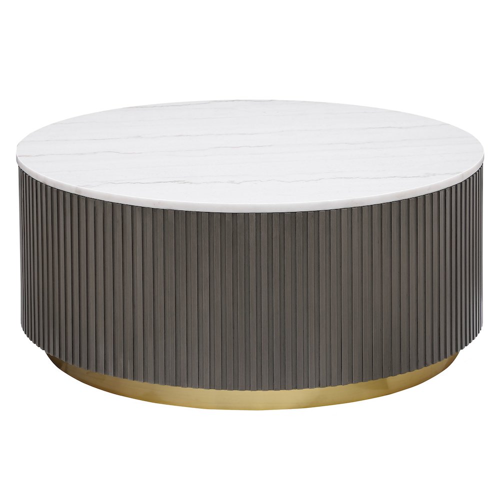 Jason Round Marble Top Coffee Table White and Charcoal. Picture 2