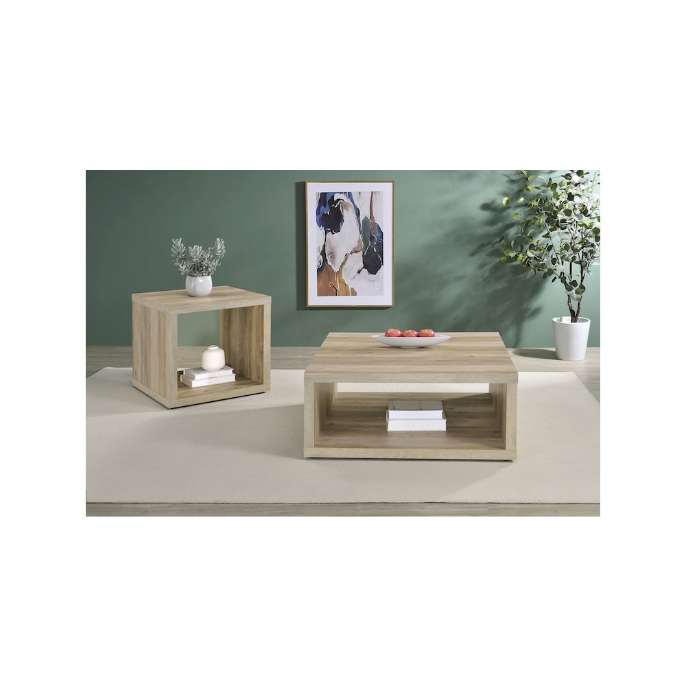 Frisco Square Engineered Wood Side End Table Distressed Pine. Picture 9
