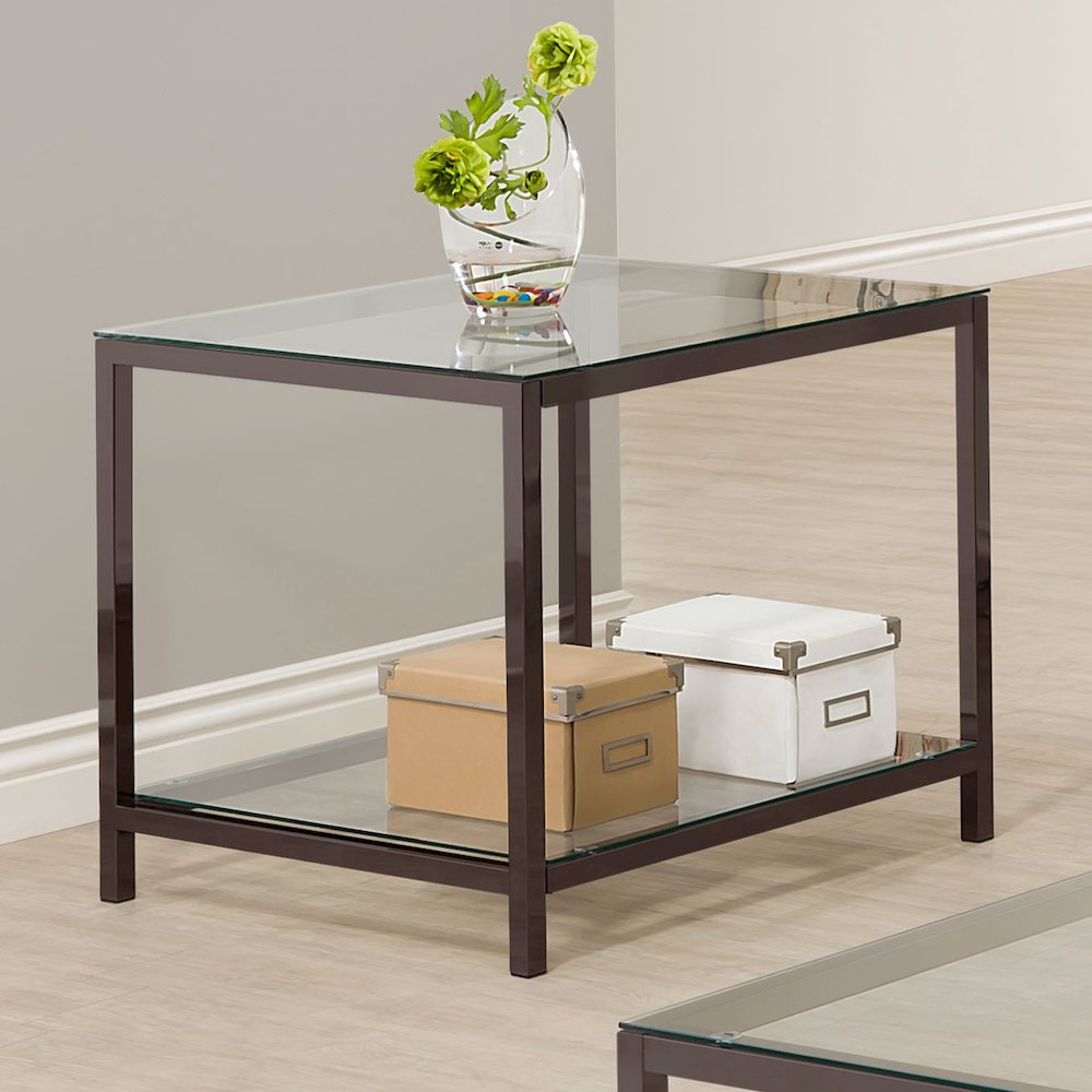 Trini 1-shelf Glass Top Side End Table Black Nickel. Picture 4