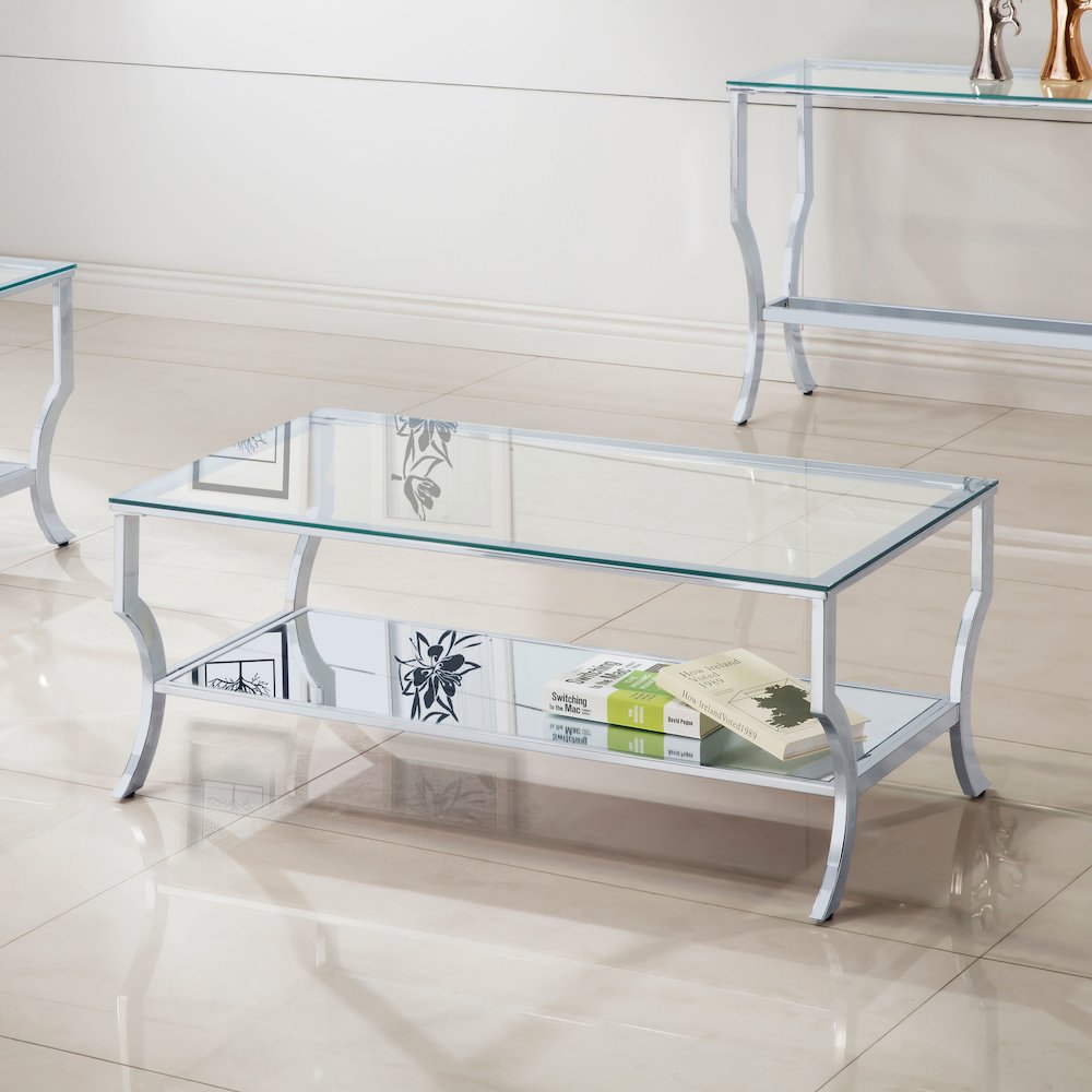 Saide Rectangular Glass Top Coffee Table Chrome. Picture 7