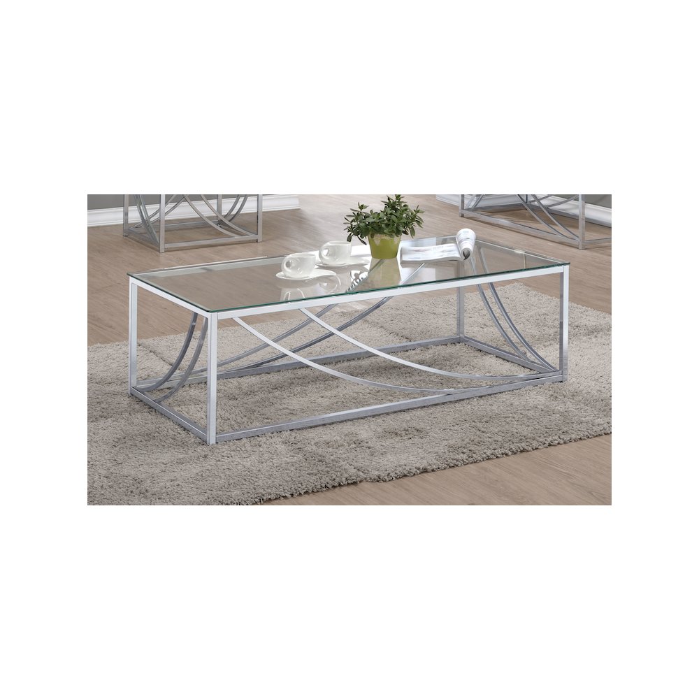 Lille Rectangular Glass Top Coffee Table Chrome. Picture 6