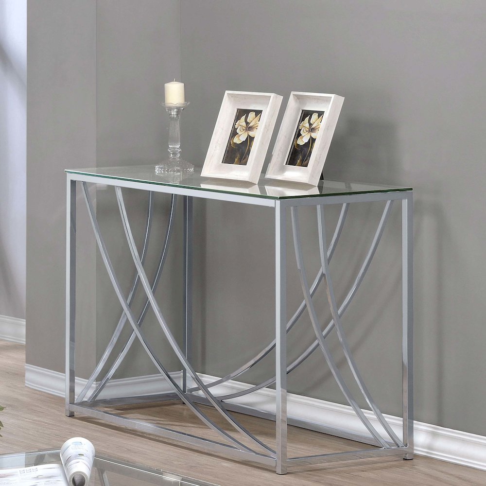 Lille Glass Top Entryway Sofa Console Table Accents Chrome. Picture 6