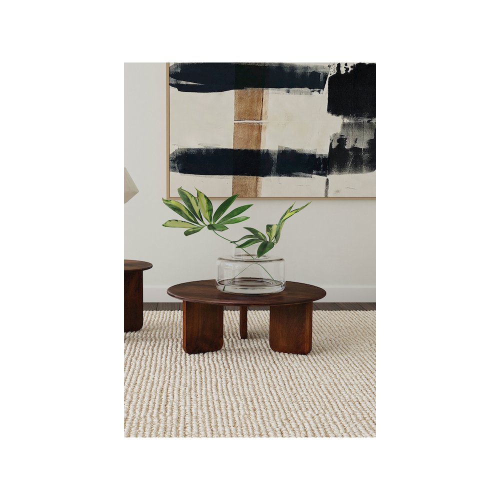 Dale Round Solid Mango Wood Coffee Table Brown. Picture 5
