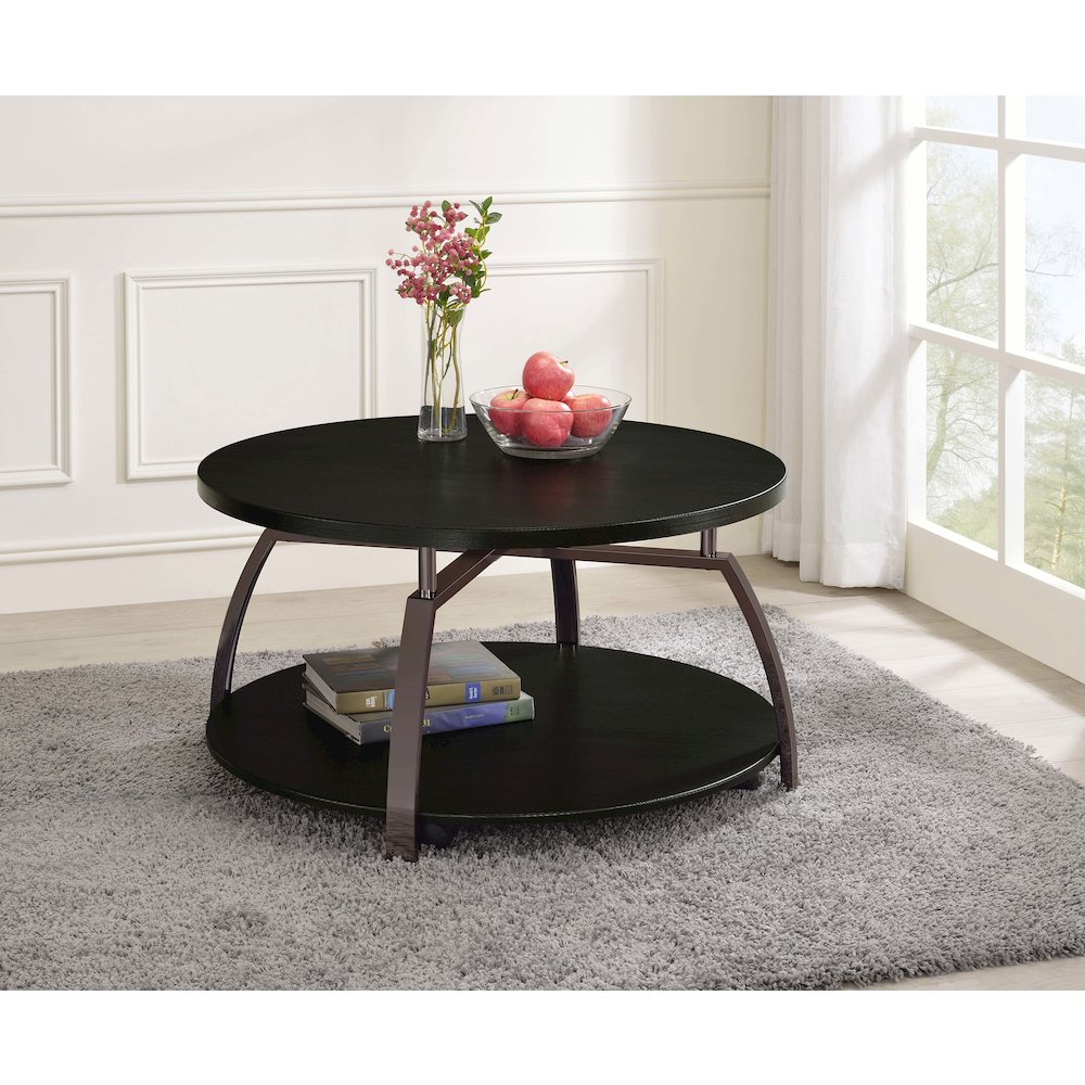 Dacre Round Engineered Wood Top Coffee Table Dark Grey. Picture 4