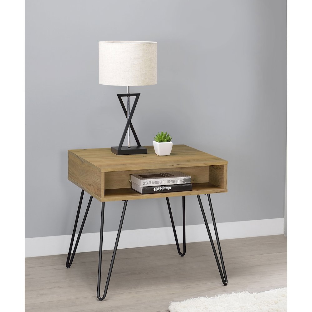 Fanning Engineered Wood Side End Table Golden Oak. Picture 4