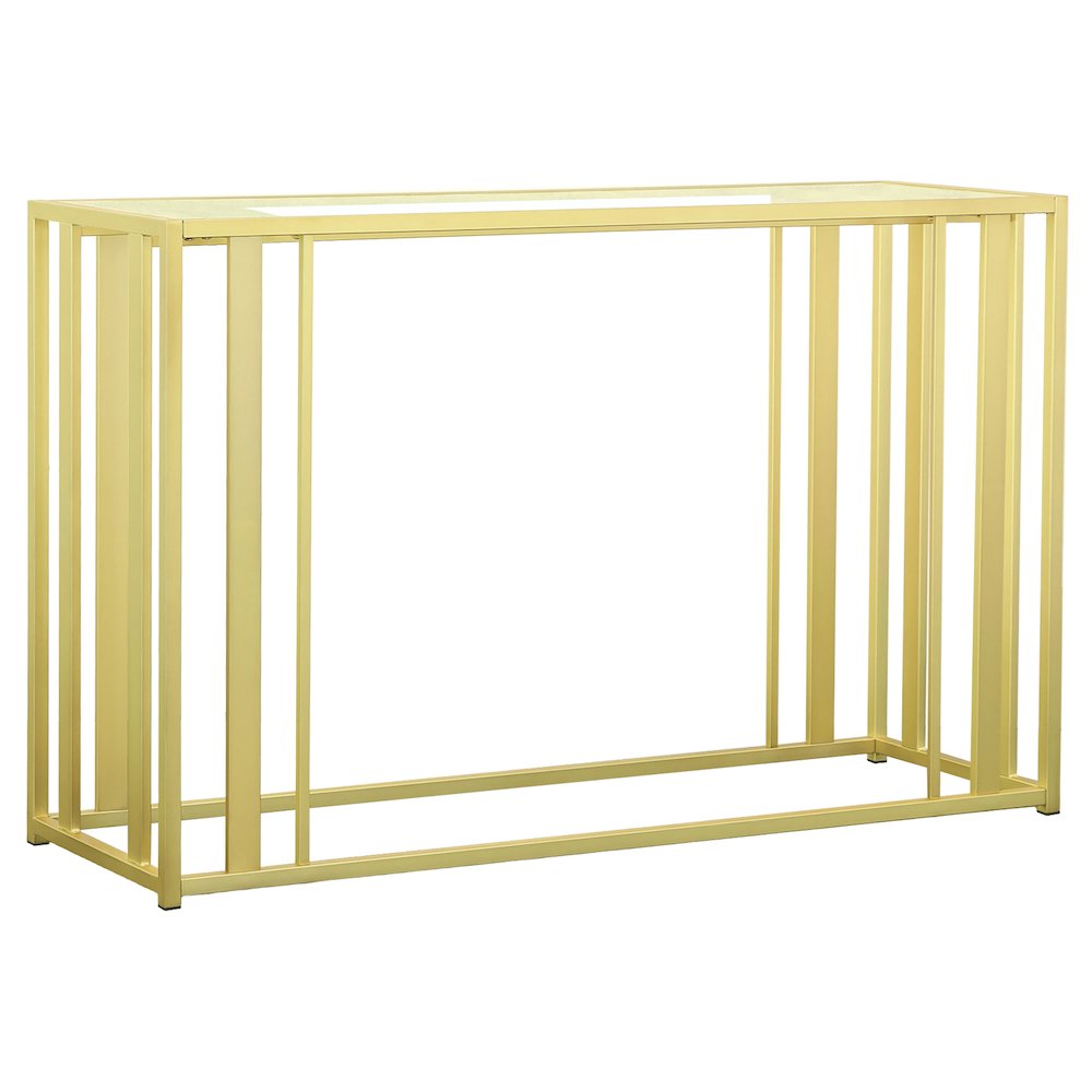 Adri Glass Top Entryway Sofa Console Table Matte Brass. Picture 2