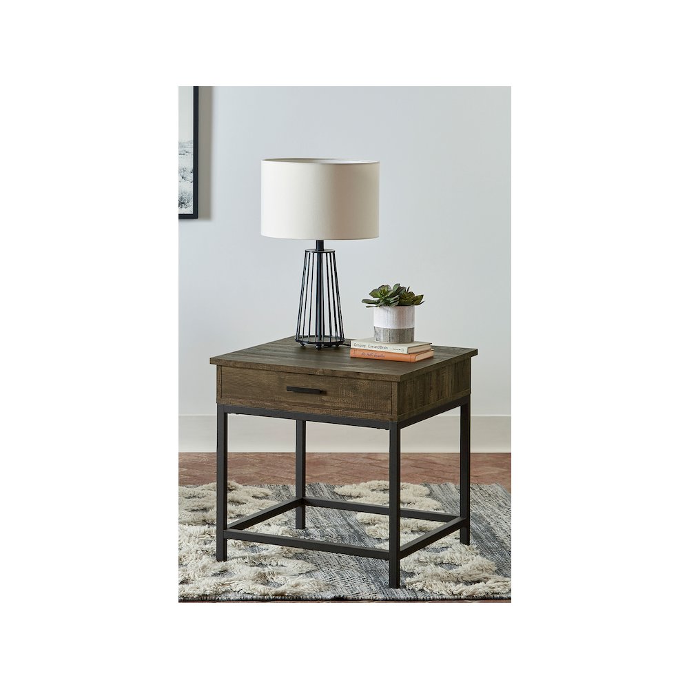 Byers 1-drawer Square Engineered Wood End Table Brown Oak. Picture 4