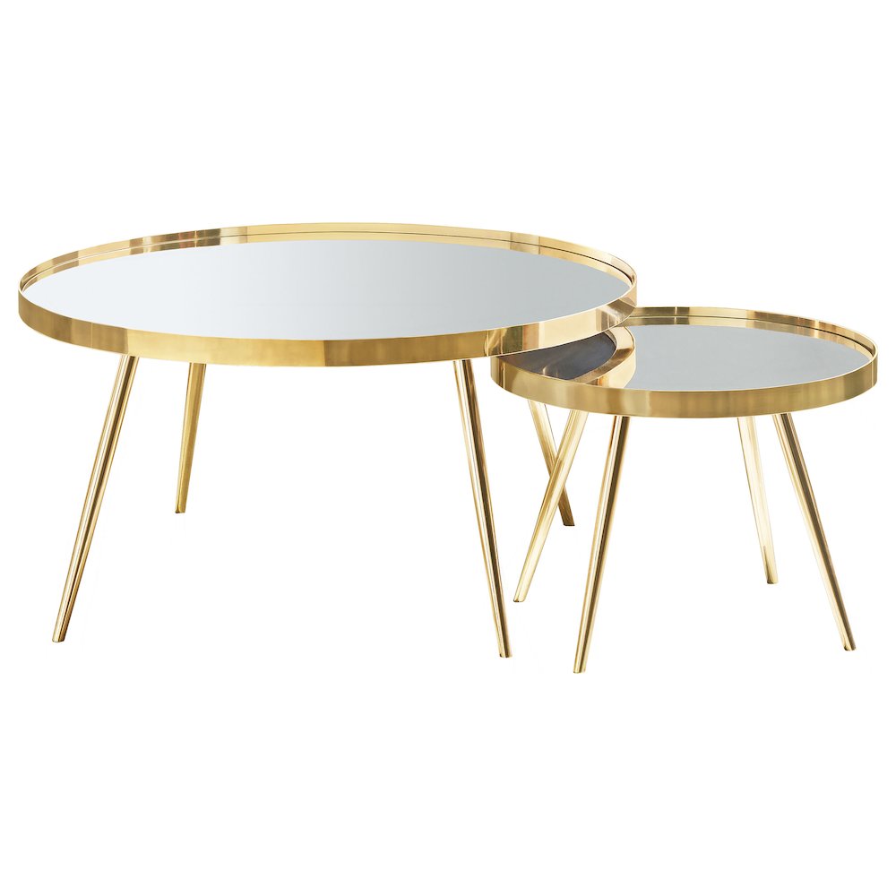 Kaelyn 2-piece Round Mirror Top Nesting Coffee Table Gold. Picture 2