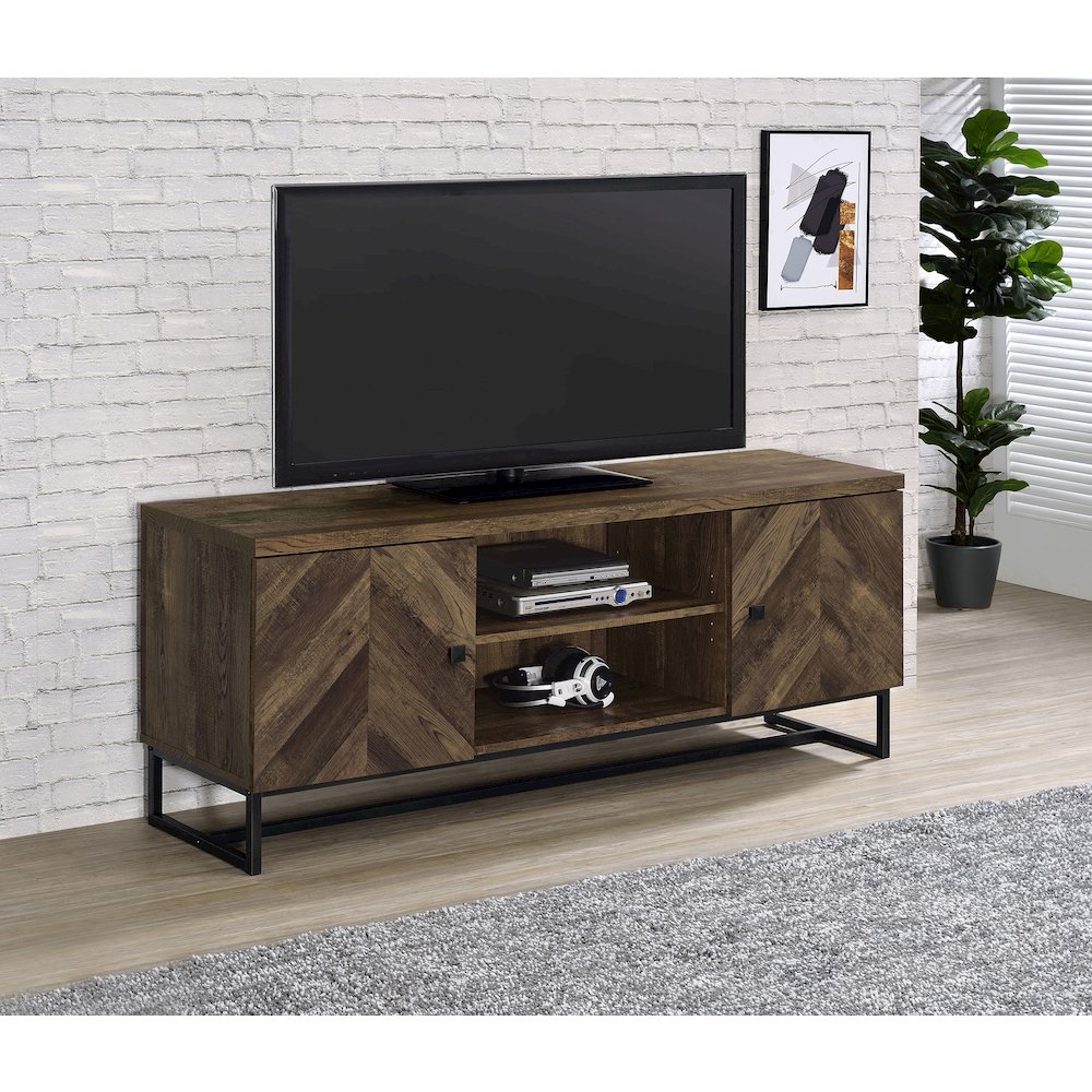 Myles 2-door Engineered Wood 60" TV Stand Rustic Oak. Picture 10