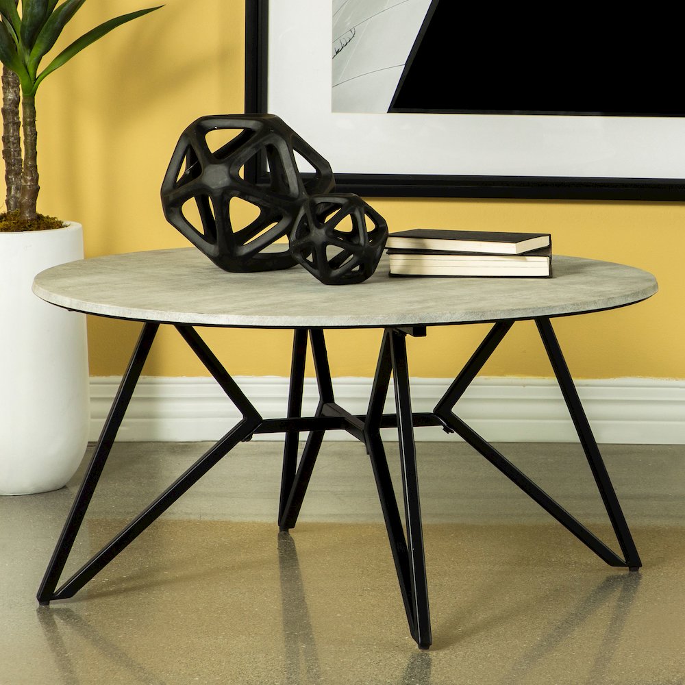 Hadi Round SmartTop Coffee Table Cement and Gunmetal. Picture 5