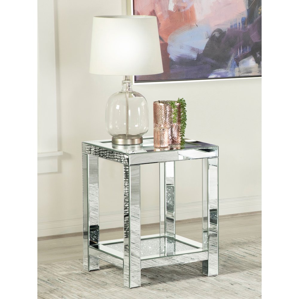Valentina 1-shelf Square Glass Top Side End Table Silver. Picture 6