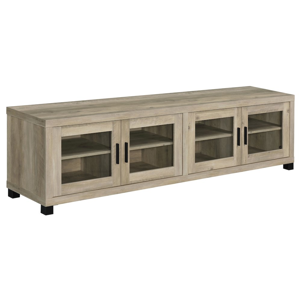 Sachin 4-door Engineered Wood 79" TV Stand Distressed Pine. Picture 2