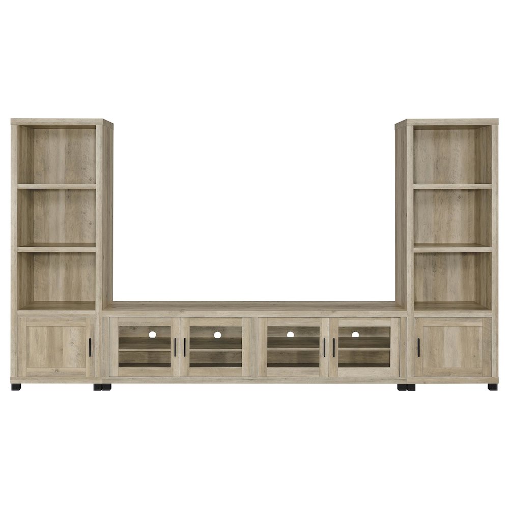 Sachin 3-piece 79" TV Entertainment Center Antique Pine. Picture 2