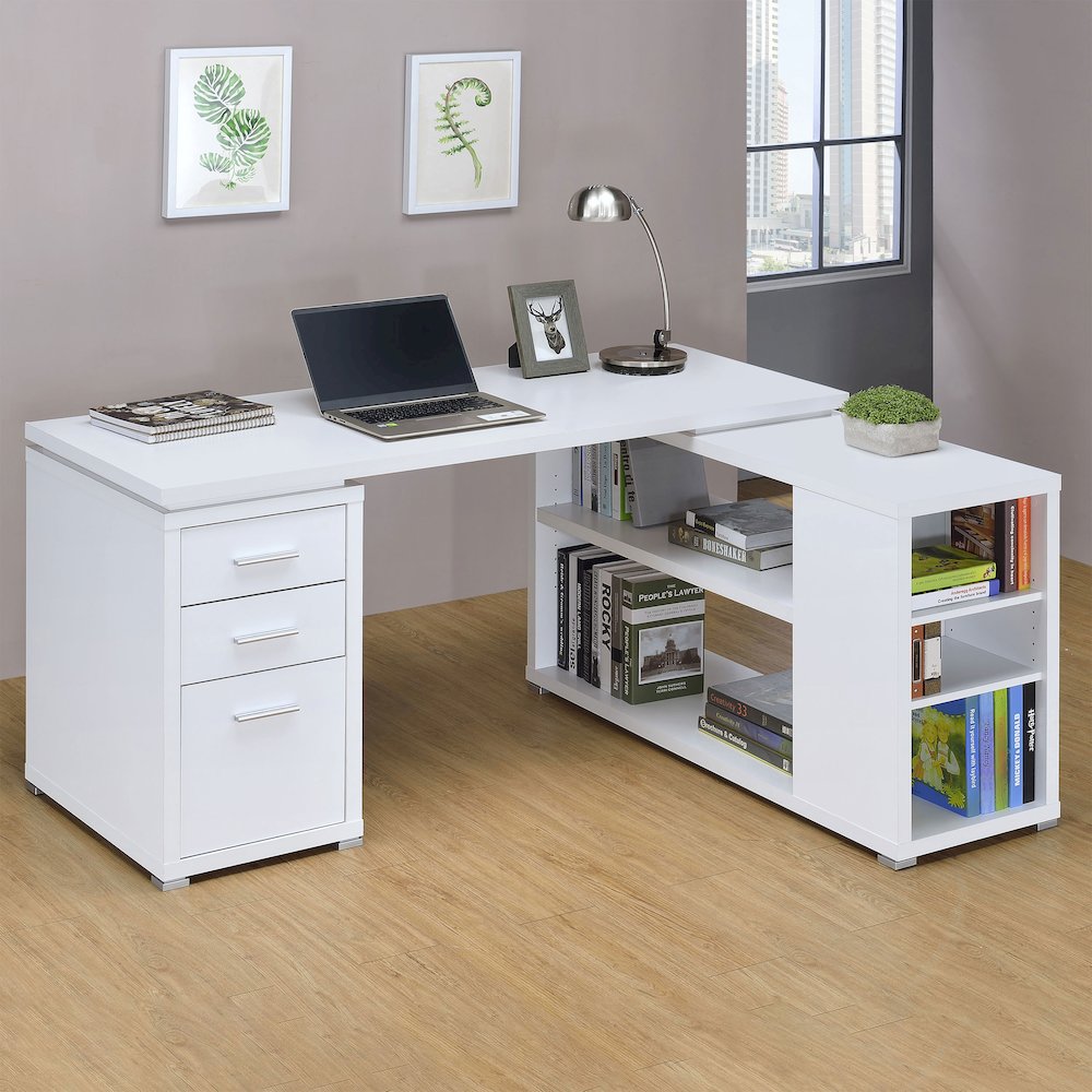 Yvette 60-inch 3-drawer L-Shape Computer Desk White. Picture 11
