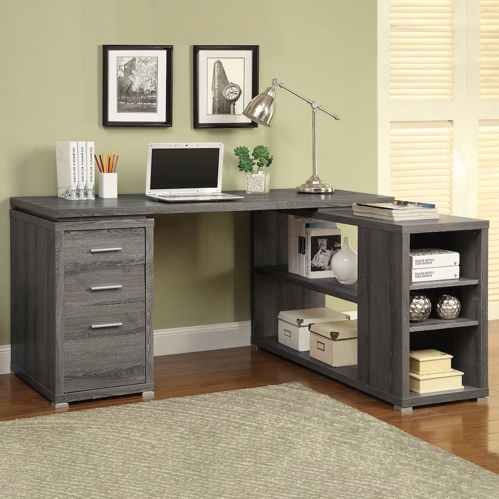 Yvette 60-inch 3-drawer L-Shape Computer Desk Weathered Grey. Picture 11