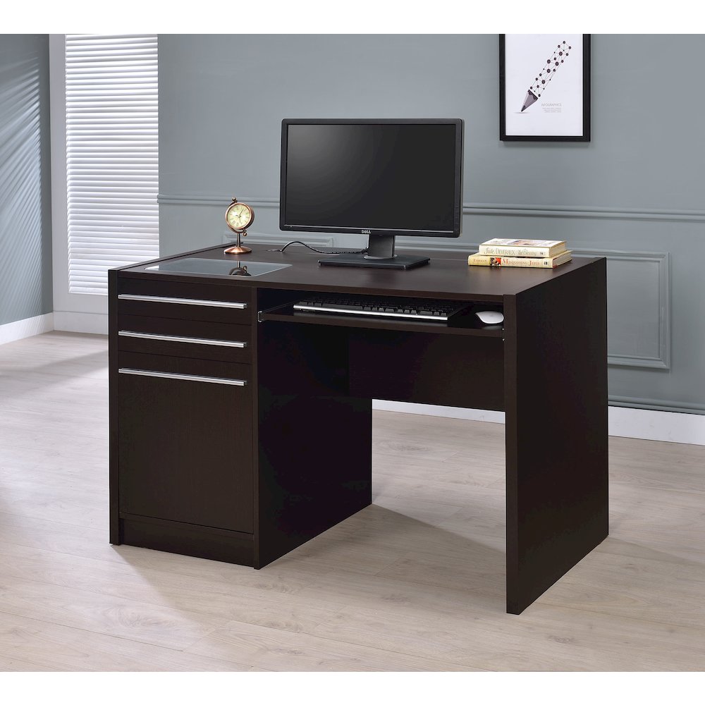 Halston 47-inch 2-drawer Office Desk with Cabinet Cappuccino. Picture 9