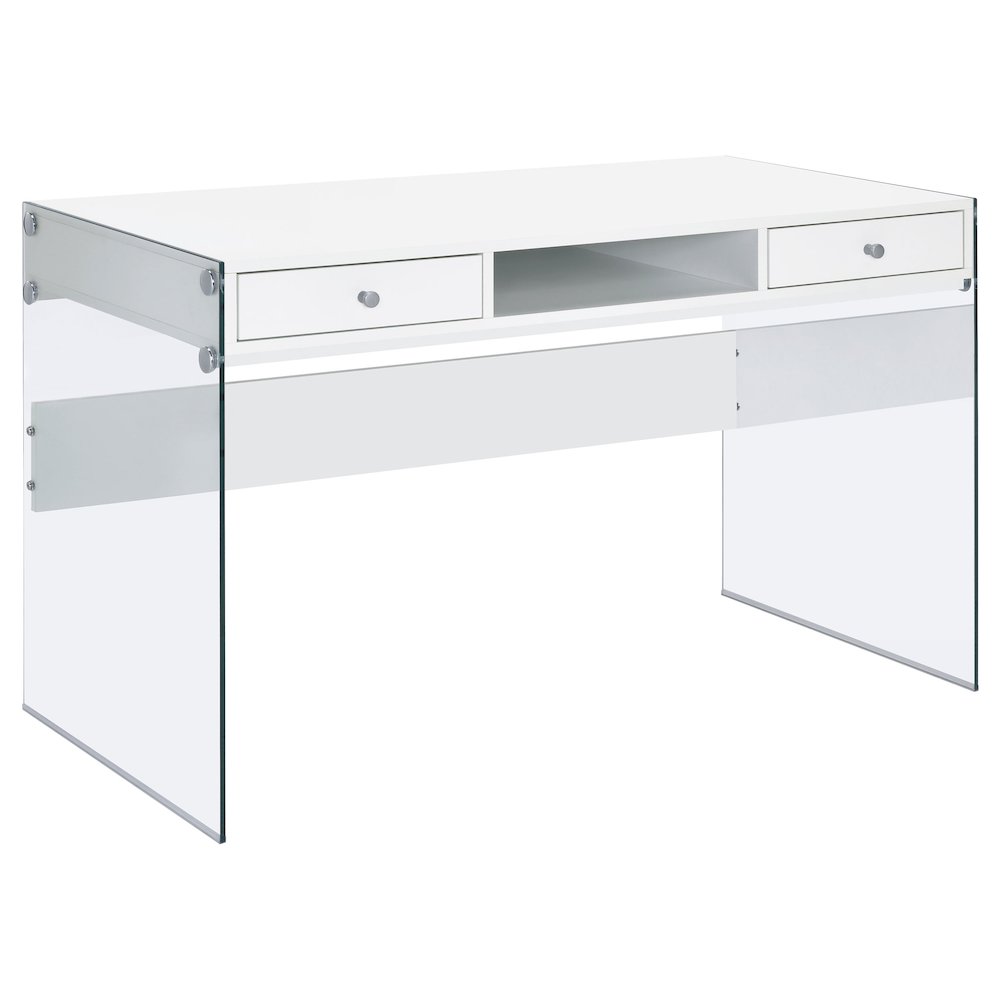 Dobrev 48-inch 2-drawer Writing Desk White High Gloss. Picture 2