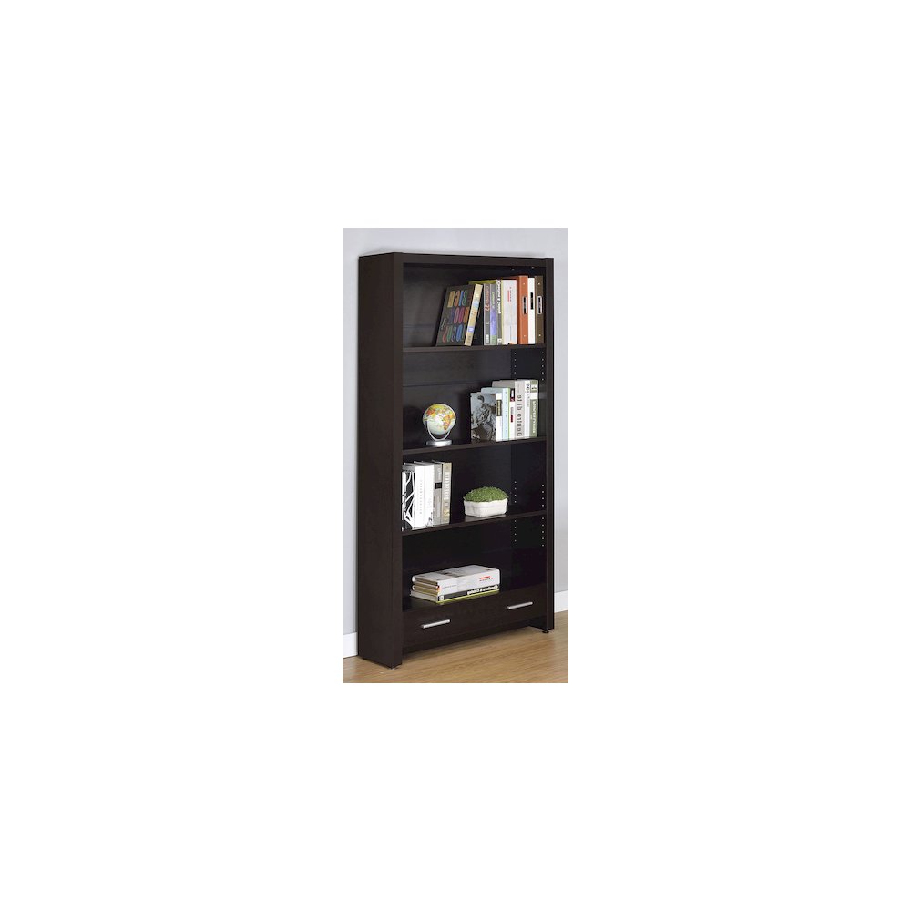 Skylar 71-inch 5-shelf Bookcase with Drawer Cappuccino. Picture 12