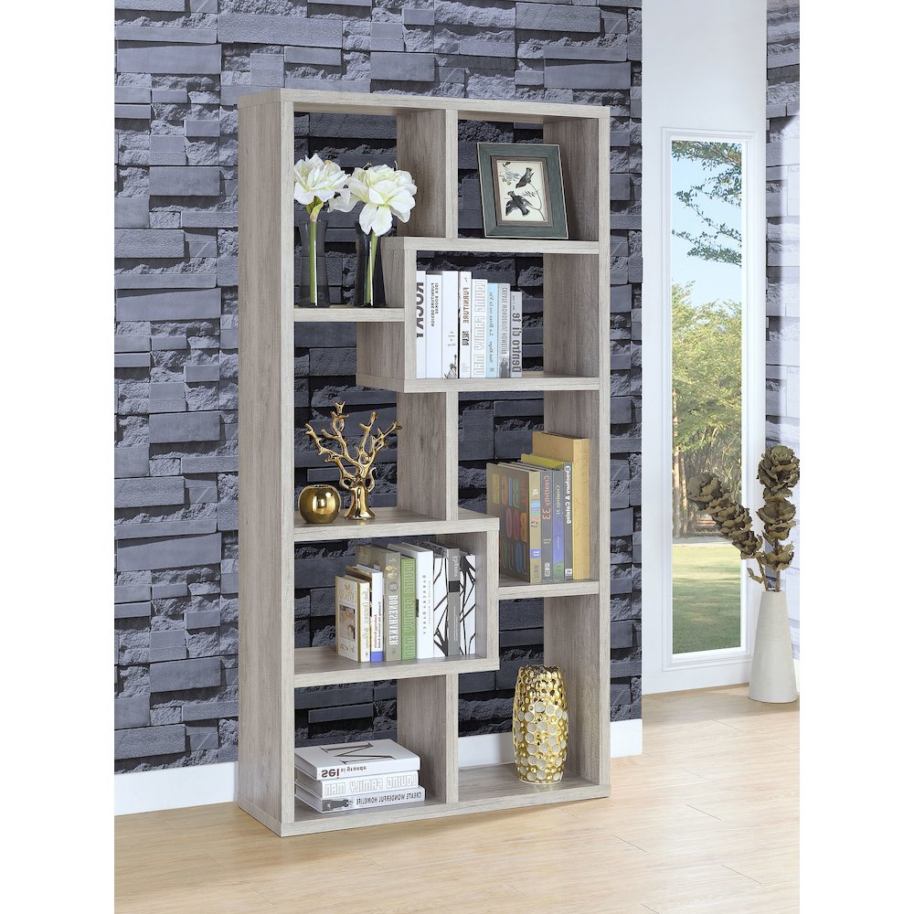 Theo 71-inch 6-shelf Bookshelf Grey Driftwood. Picture 11