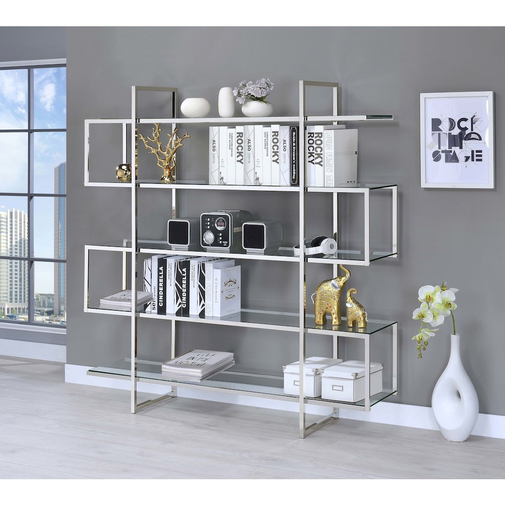 Elmer 63-inch 5-shelf Bookshelf Clear and Chrome. Picture 8