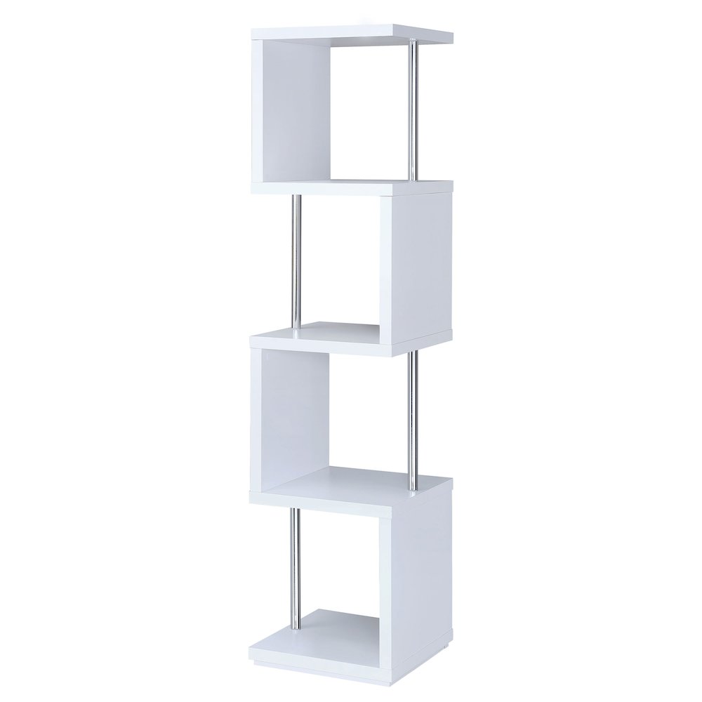 Baxter 67-inch 4-shelf Bookshelf White and Chrome. Picture 2