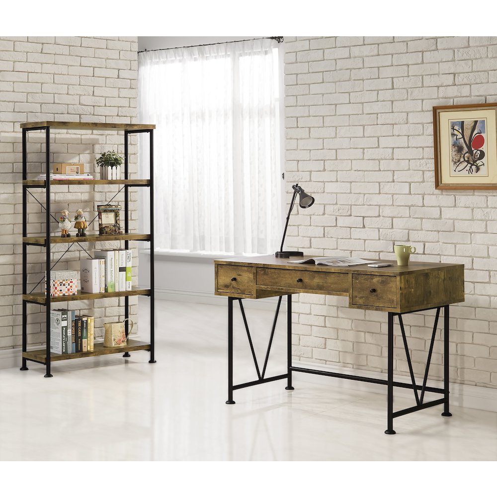 Analiese 2-piece Computer Desk Bookcase Set Rustic Nutmeg. Picture 13