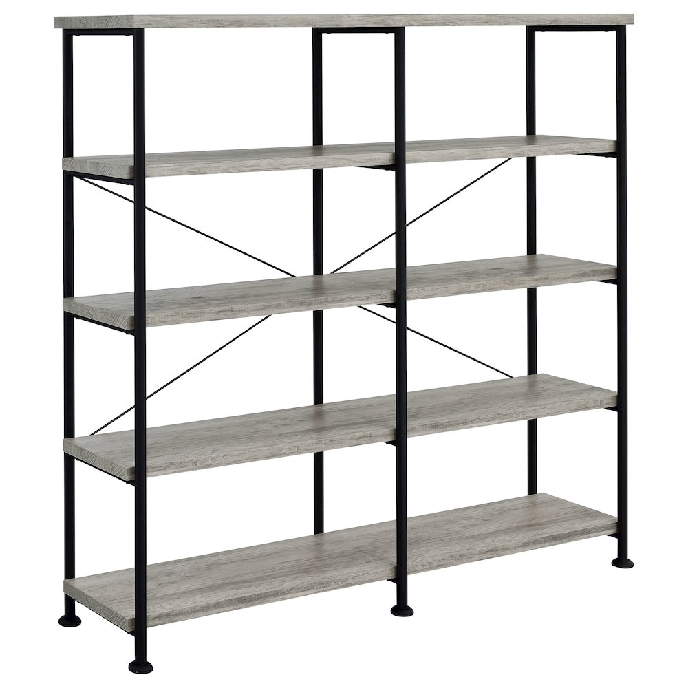 Analiese 63-inch 4-shelf Double Bookshelf Grey Driftwood. Picture 2