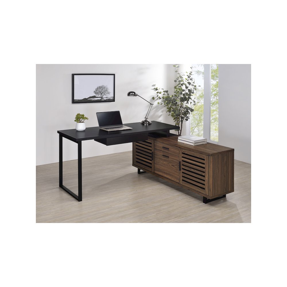 Maddox 60-inch L-Shape Office Computer Desk Black and Walnut. Picture 12
